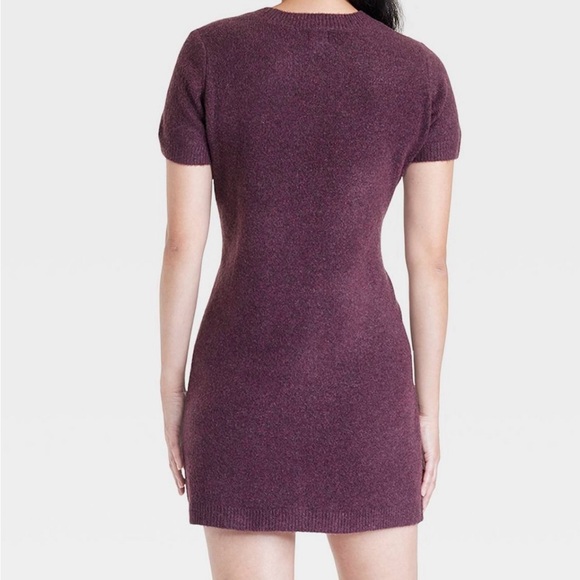 NWT Women's Short Sleeve Cozy Knit Mini Sweater Dress - A New Day™ Burgundy XL - Picture 2 of 2